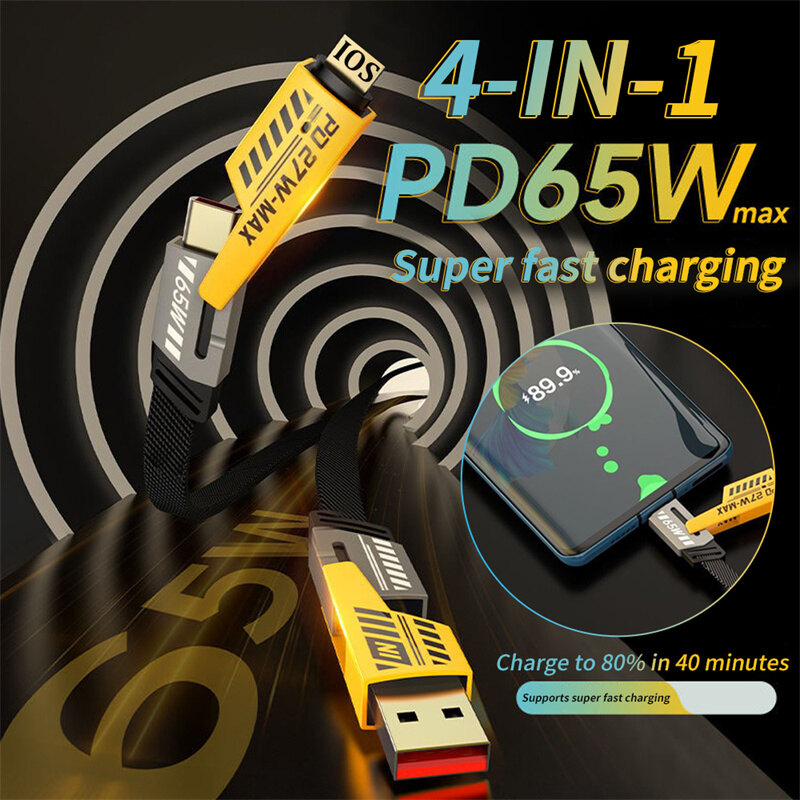 Cáp sạc điện thoại di động 4 trong 1 cáp USB sạc siêu nhanh Cáp dữ liệu pd27w sạc kép Type-C cho điện thoại Huawei MP4