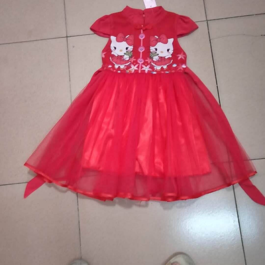 Last Call] CNY Girls Cartoon Long Cheongsam Kids Skirt New Summer  Short-sleeved Dress Printed Skirt - RED/PINK KITTY # 0123 | Lazada