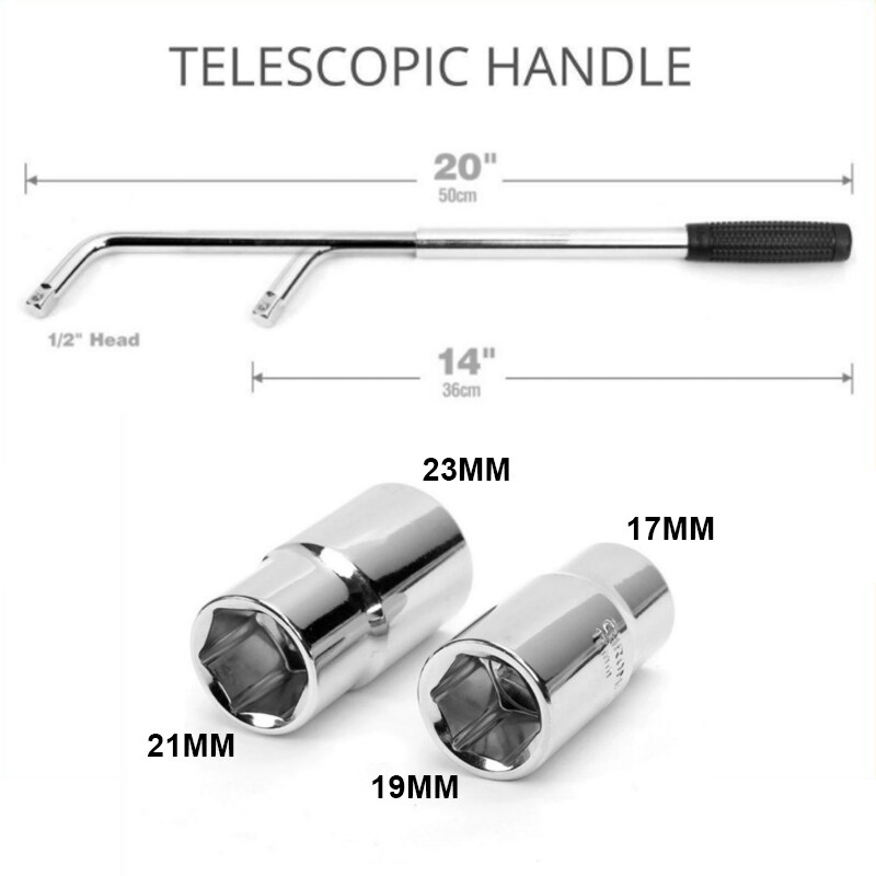 3PCS Tyre Wrench Wheel Socket Wrench Extendable Telescopic Tyre Nut