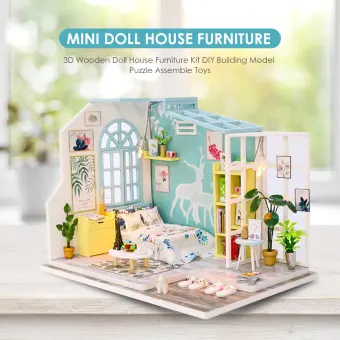 assembled wooden dollhouse