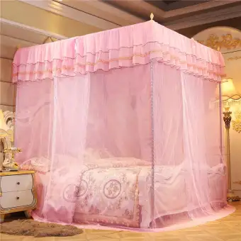 Bedding 4 Corners Post Pink Canopy Bed Curtain For Girls Adults