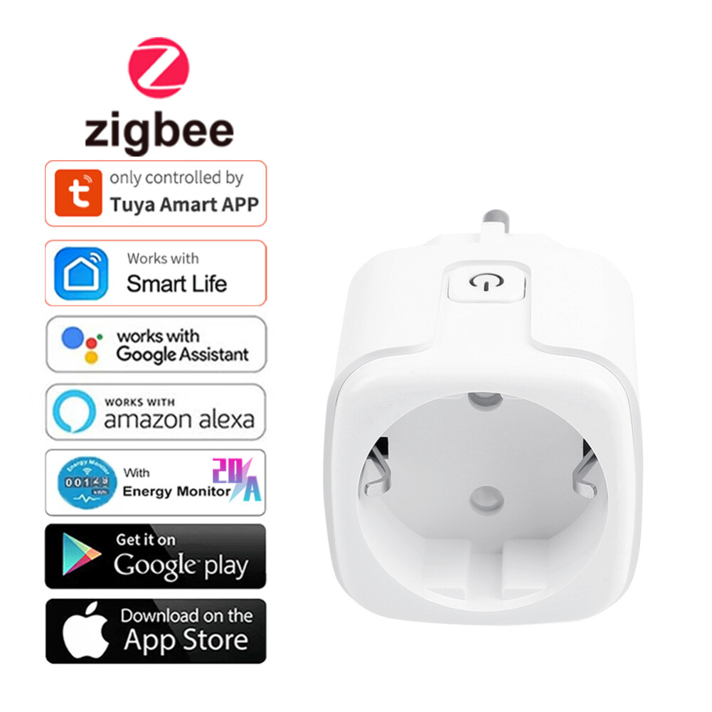 Sauceret Tuya ZigBee Phích Cắm Thông Minh Ổ Cắm EU 20A Ổ Cắm Từ Xa Không Dây Ổ Cắm Hẹn Giờ Thông Minh Điều Khiển Bằng Giọng Nói Ổ Cắm Điện Thông Minh PC Chống Cháy Tại Nhà EU Jan