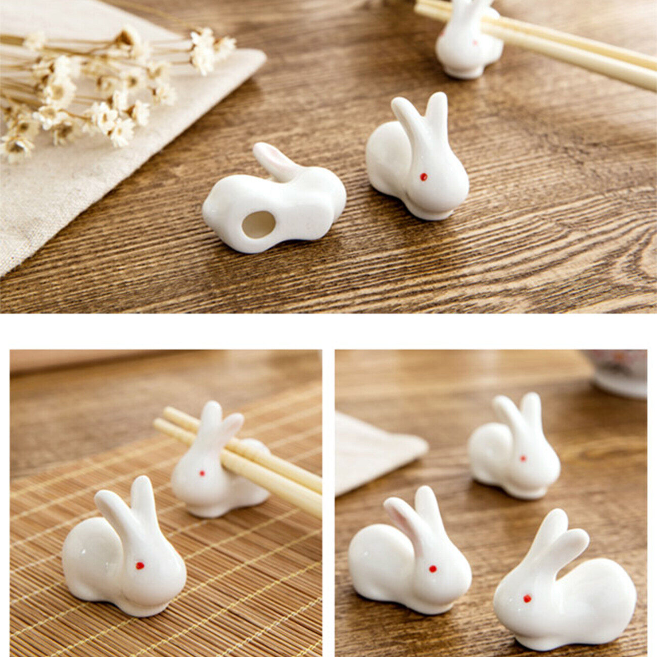CNMF Rabbit Chopstick Holder Creative Ceramic Tableware Rack Kitchen Accessories