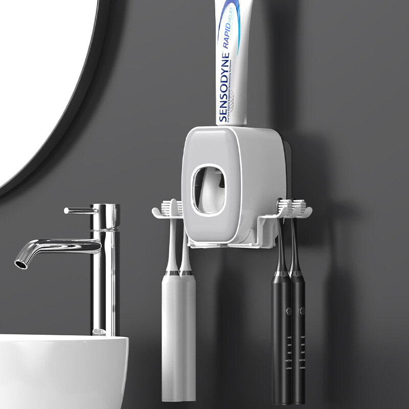 Non-perforated toothbrush holder Wall mounted toilet storage Automatic toothpaste squeeze Creative toothbrush shelf