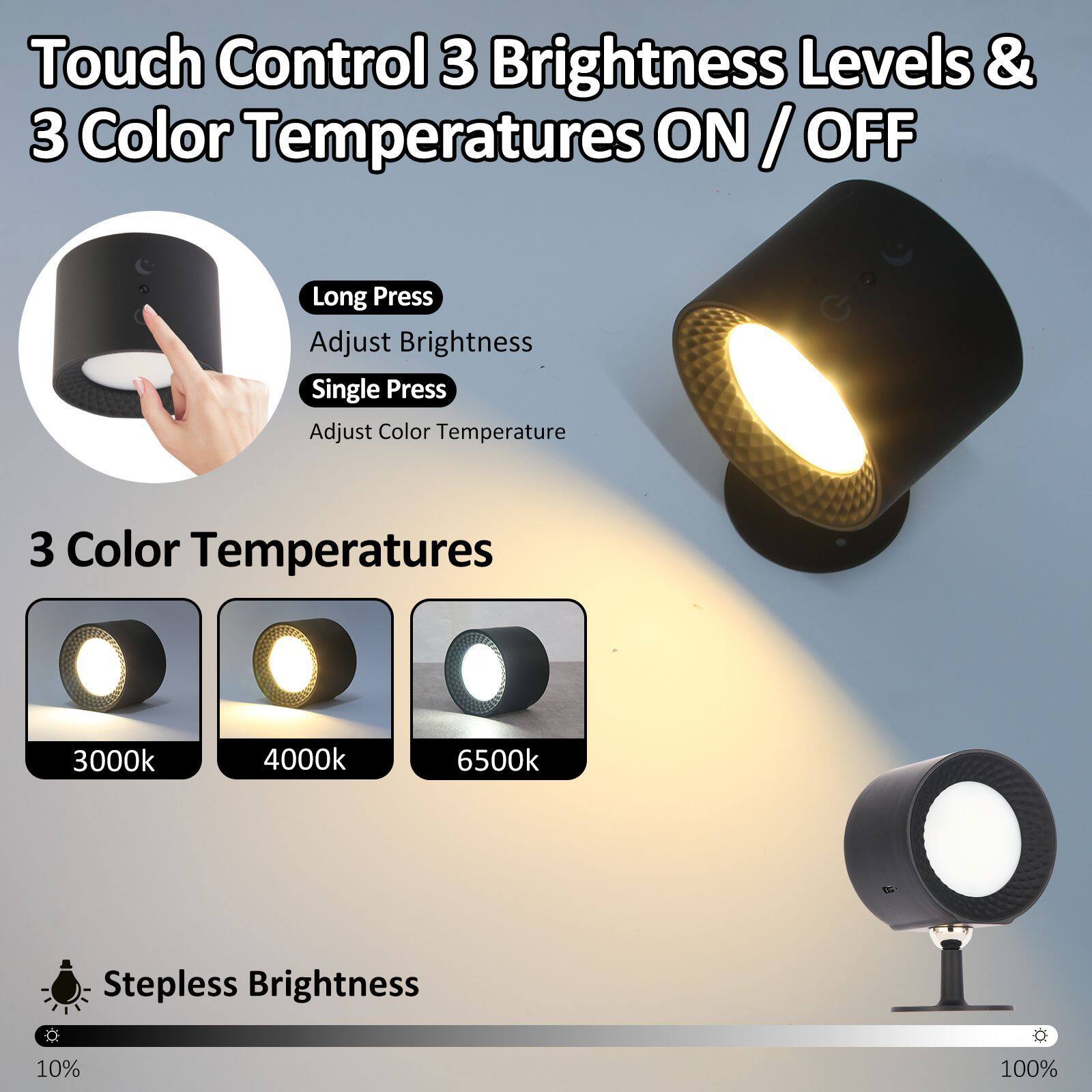 Màu RGB đèn tường đèn ban đêm có thể điều chỉnh mờ điều khiển từ xa có thể sạc qua USB cảm ứng đầu giường Đọc Sách Gắn tường ánh sáng