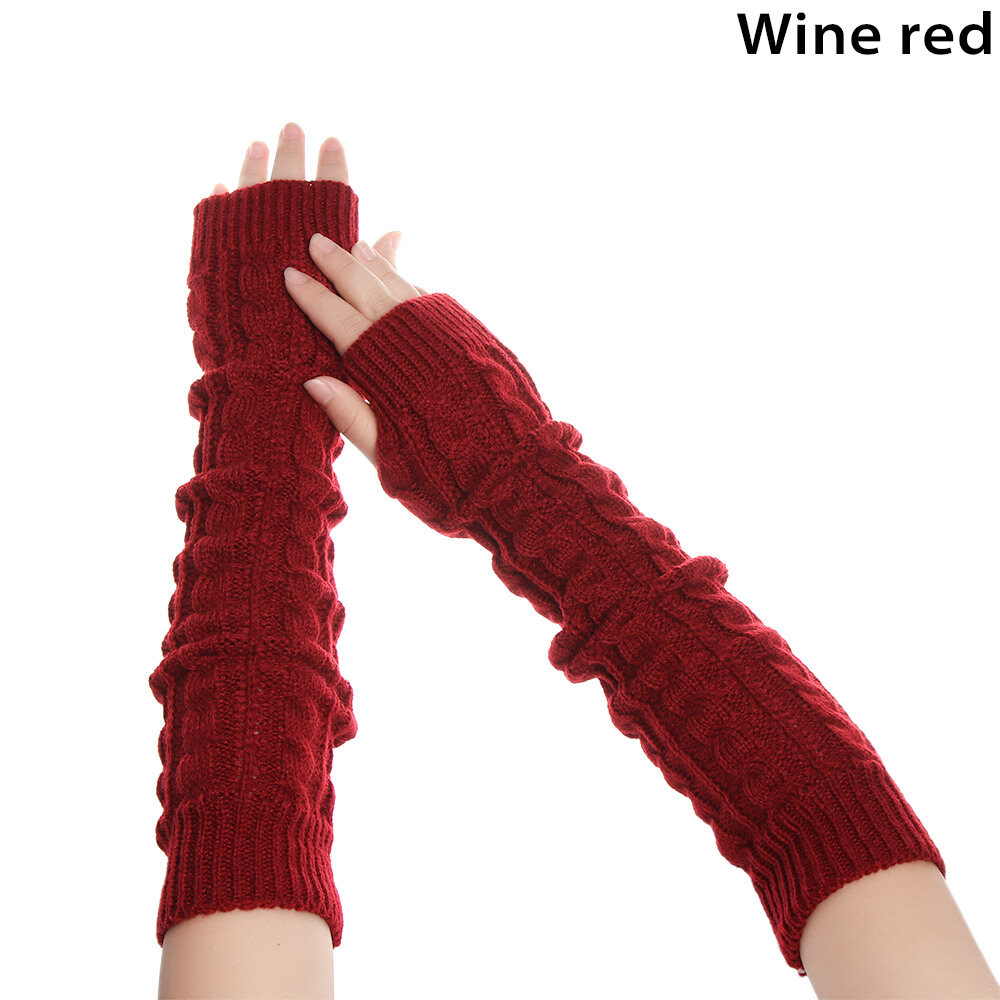Fashion Autumn Winter Spring Warm Women Ladies Girl Solid Gloves Arm Warmer Long Fingerless Xmas Knitting Wool Mittens