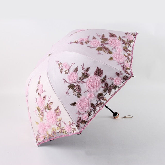 Lace Up Flower Umbrella For Women Summer Parasol Folding Sun Garden Uv Umbrella Portable Lady Beautiful Beach Paraplu Rain Gear