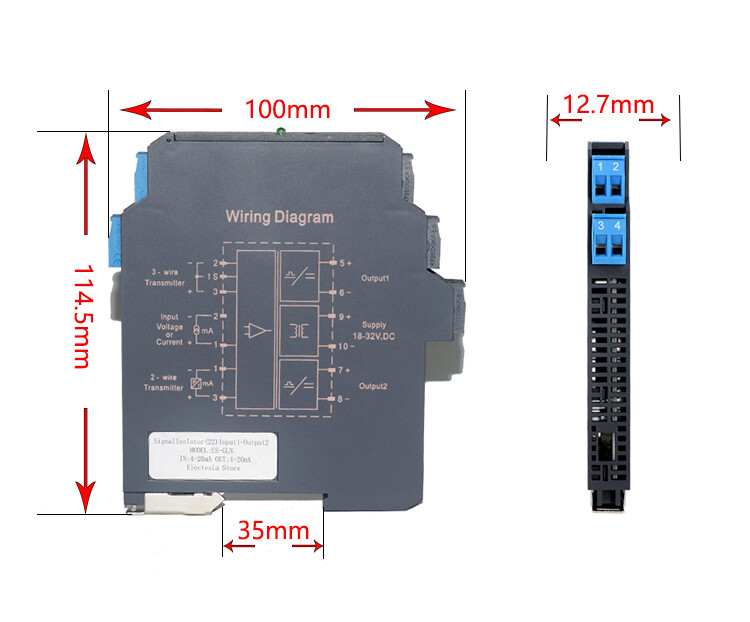 Bộ Cách Ly Tín Hiệu DC Siêu Mỏng Cảm Biến Cách Ly 0-10V 4-20mA 0-5V Đa Đầu Vào Bộ Phát Điện Áp Dòng Điện DC24V