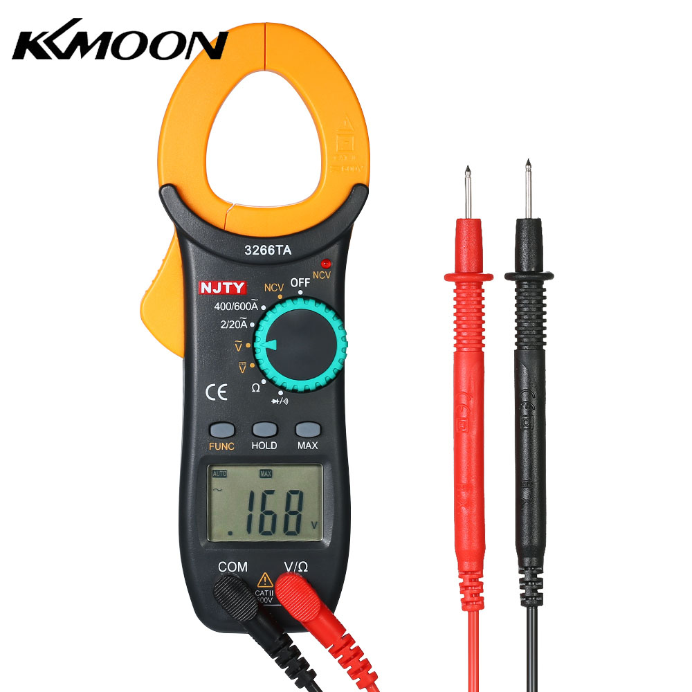 KKmoon NJTY Digital Clamp Meter 2000 Counts Auto Range Multimeter with NCV Test AC/DC Voltage AC Current Portable Handheld Multimeter LCD Diaplay Measuring Resistance Continuity Diode