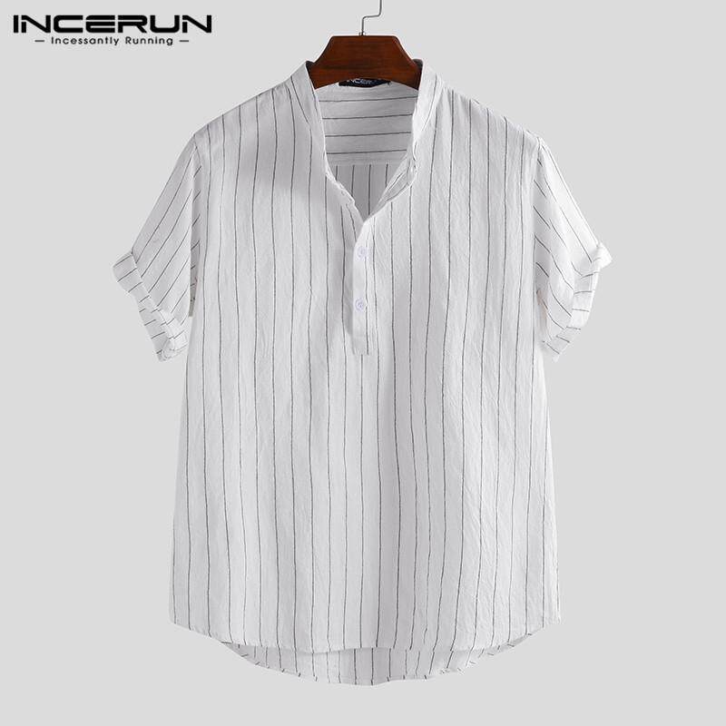 Mens Casual Short Sleeve Button Shirt Summer Striped Beach Holiday T Shirts Tops