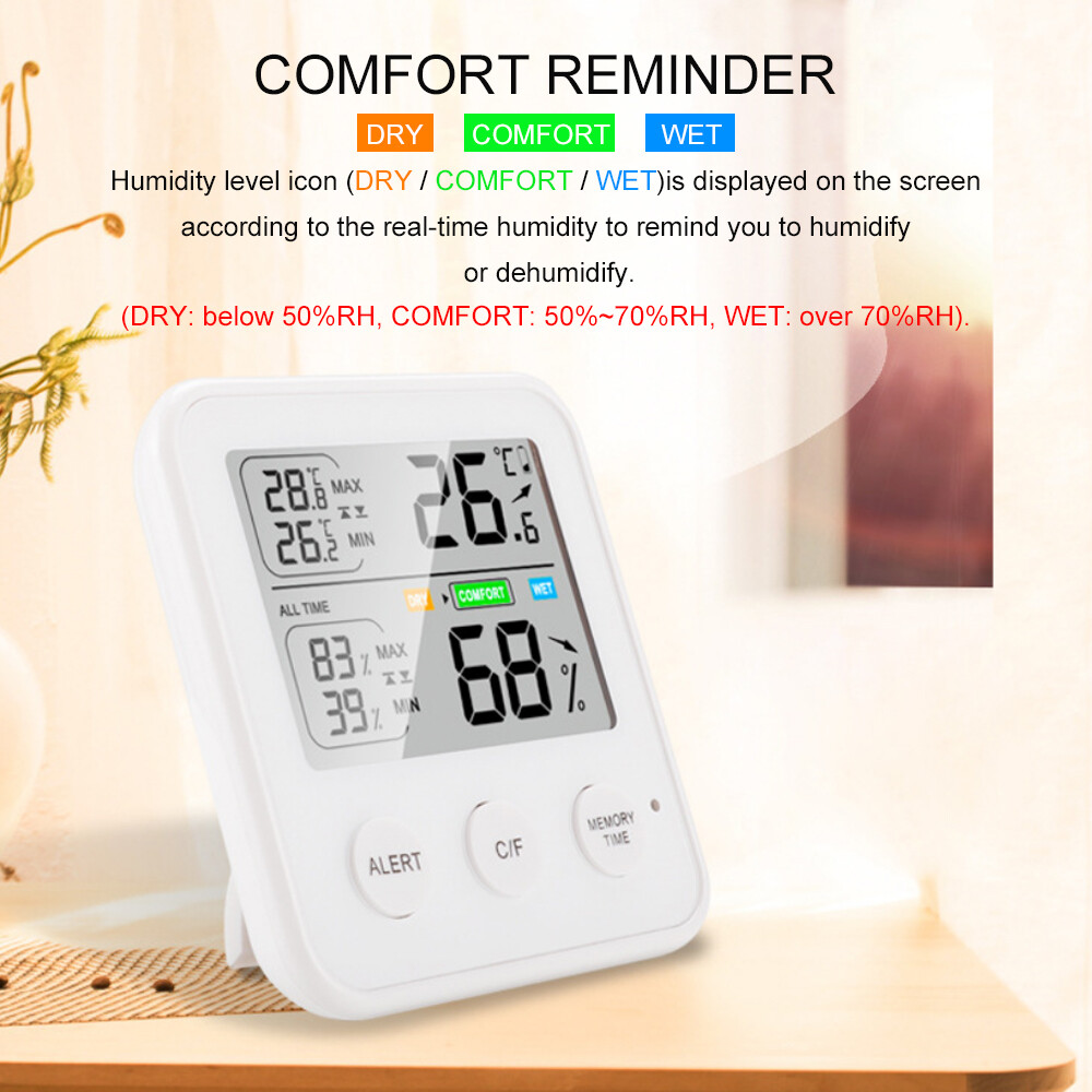 Smart Sensor Nhiệt Kế Từ Tính Có Độ Chính Xác Cao Máy Đo Độ Ẩm Nhiệt Kế Kỹ Thuật Số Với Màn Hình LCD ° C/° F Có Thể Chuyển Đổi Mọi Thời Gian/24 Giờ Chức Năng Nhắc Nhở Thoải Mái Độ Ẩm Nhiệt Độ Tối Thiểu Tối Đa