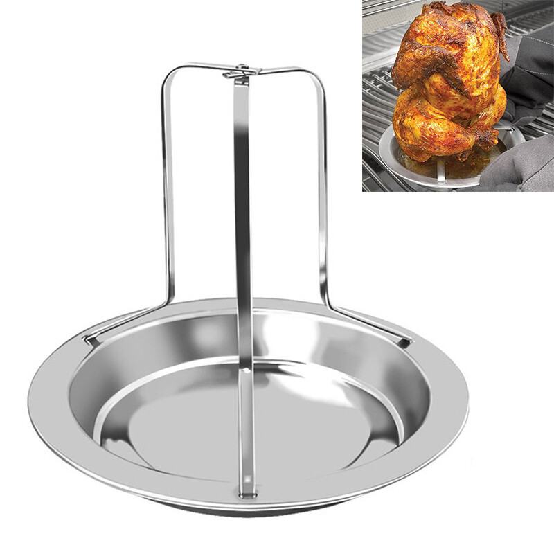 BOKALI 1PCS Stainless Steel Chicken Roaster Rack Beer Can Stand with Pan For BBQ Grill Oven