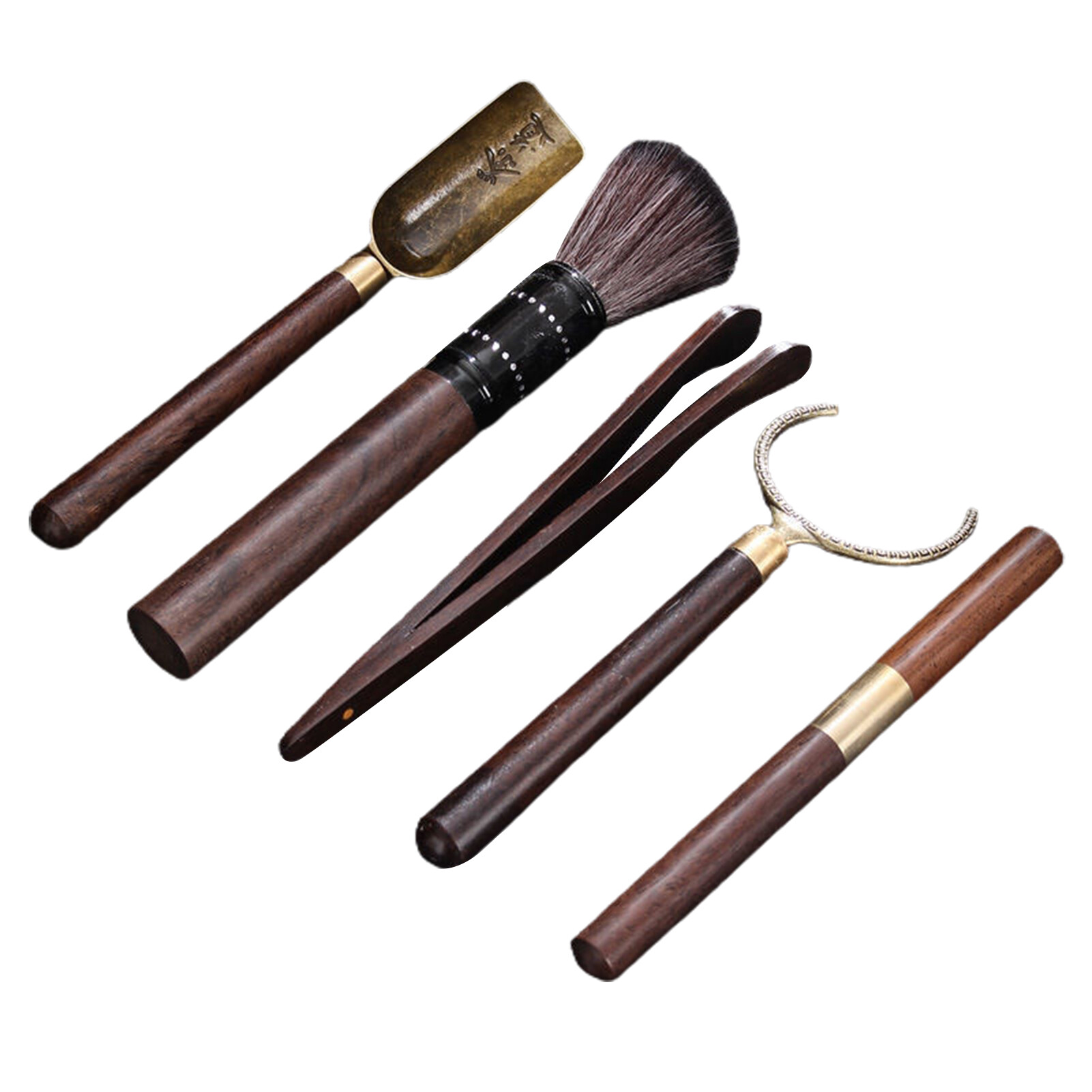 Terylin 5Pcs/Set Tea Ceremony Accessories Heat-resistant Anti-slip Wooden Convenient Chinese Gongfu Teaspoon Tea Tong Needle Set Tearoom Supplies  Tea Tools Set
