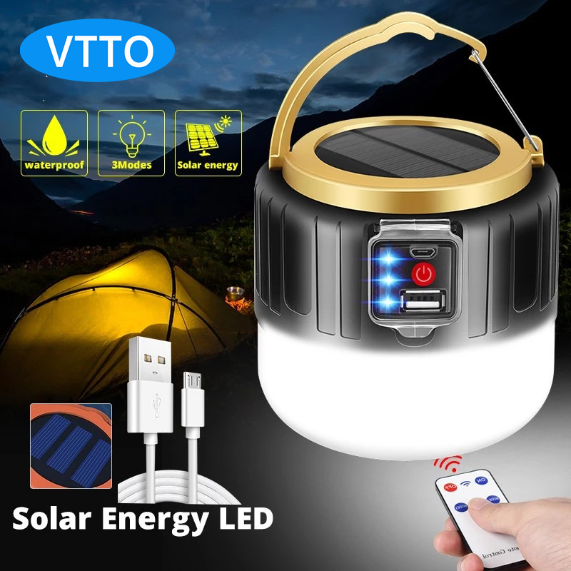 VTTO Solar LED Night Market Lamp Camping Light Solar Outdoor USB Charging 3 Mode tent Lamp Portable Lantern Night Emergency bulb Flashlight for Camp