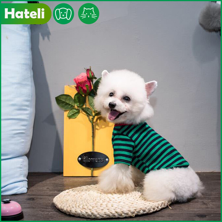 【HATELI】Pet Clothes Striped Bear Bottoming Shirt Cotton Breathable Autumn and Winter Clothes