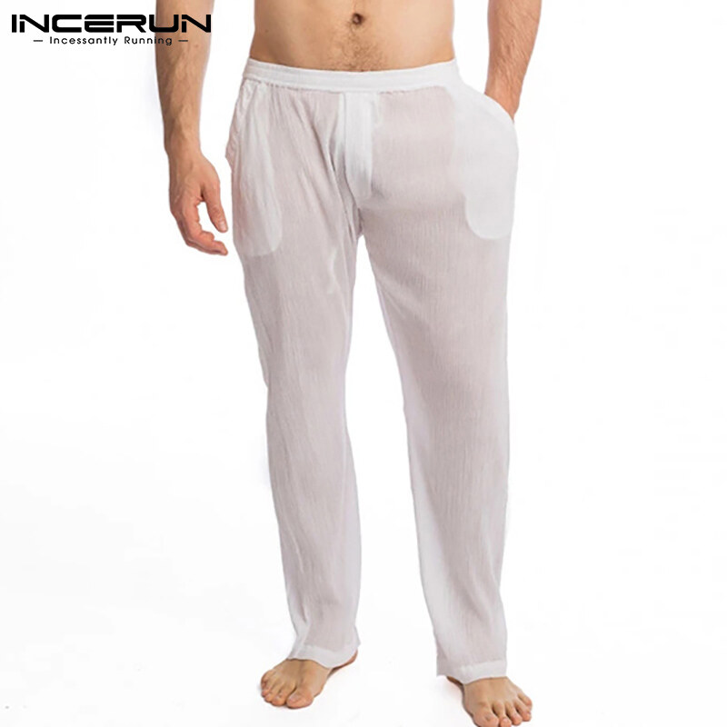 INCERUN Mens Mesh Pajamas Pants See Through Breathable Underwear Trousers Night Bottoms