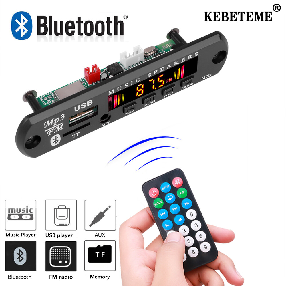 Kebeteme bảng giải mã mp3 wma không dây bluetooth 5.0 9v-12v mô-đun radio fm tf usb âm thanh xe hơi máy phát mp3 màn hình màu có điều khiển từ xa