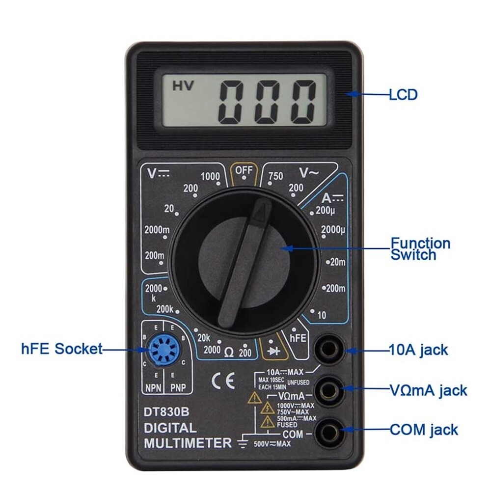 Dt-830b lcd digital multimeter mini handheld multimeter for voltmeter ammeter ac/dc 750/1000v ohm tester meter with probe