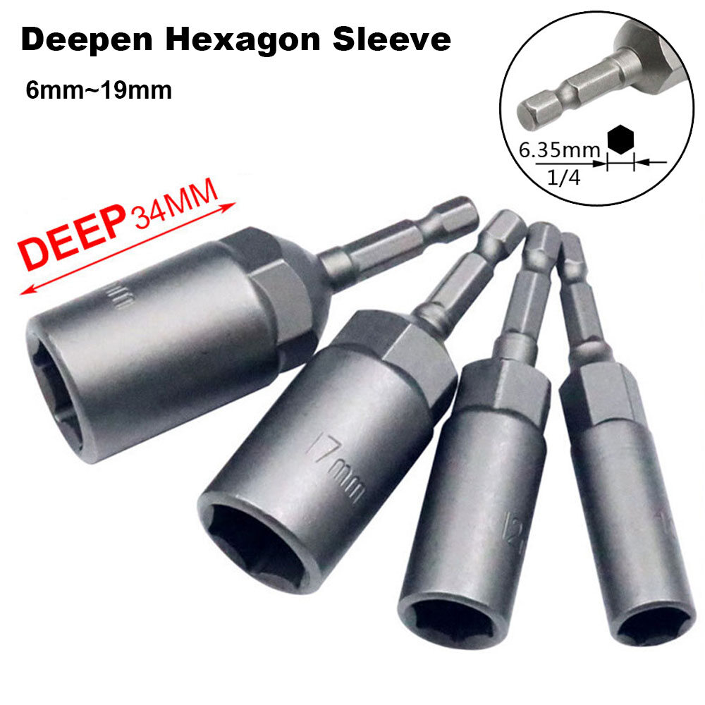 6mm-19mm Deepen Inner Hexagon Sleeve Electric Drill Sleeve Pneumatic Socket Head for Nut Wrench Hand Tools Electric Screwdriver