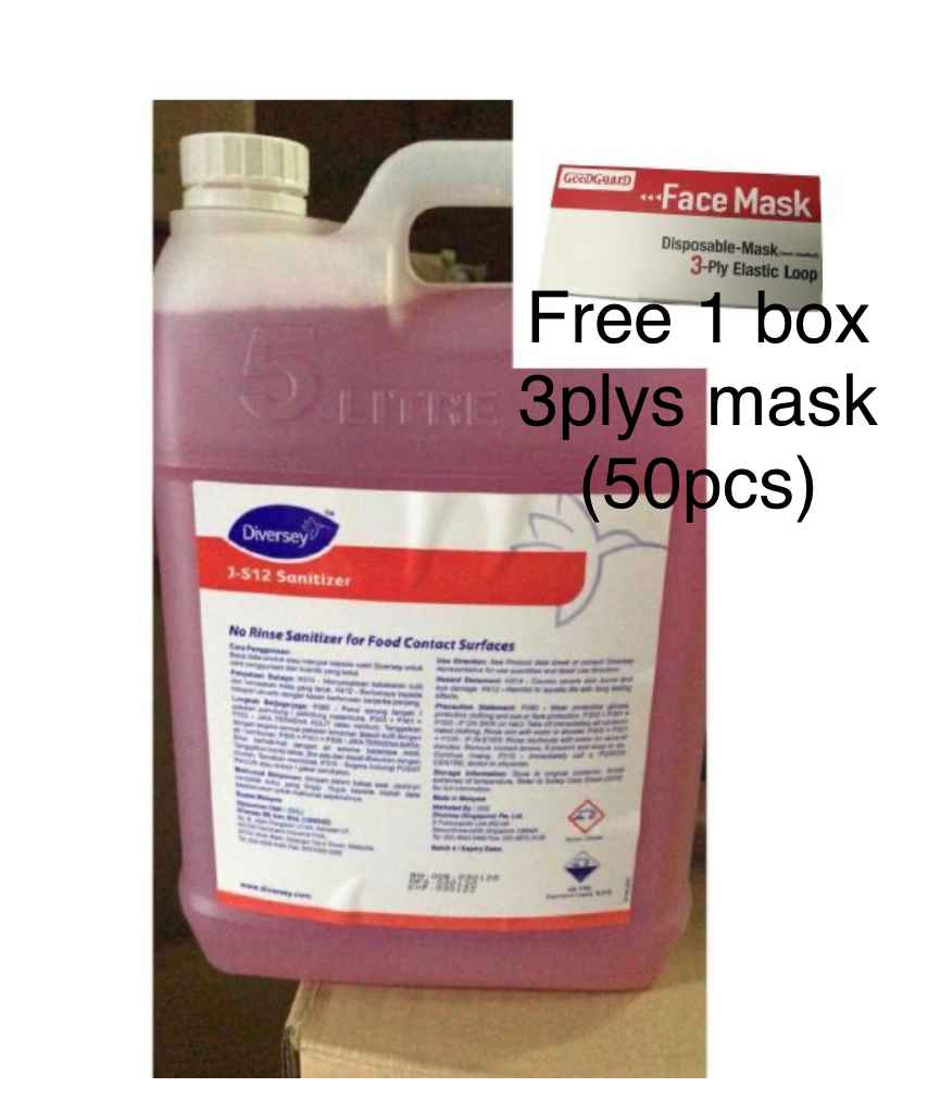 DIVERSEY J512 SANITIZER (5L) BUY ONE GET 1 FREE 3PLYS MASK (1 BOX