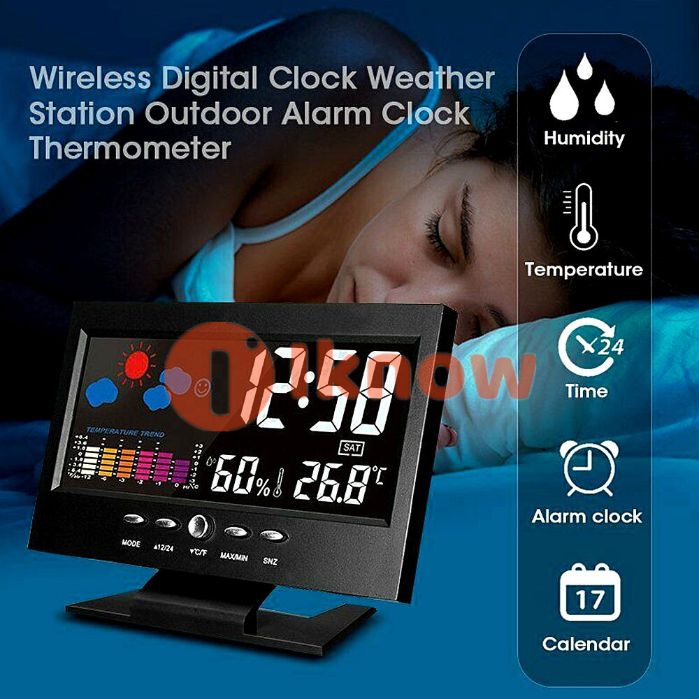 I Know Đồng Hồ Kỹ Thuật Số Thông Minh Hiển Thị Trạm Thời Tiết Đồng Hồ Lịch Báo Thức Chức Năng Nhiệt Kế Đo Nhiệt Độ Không Dây