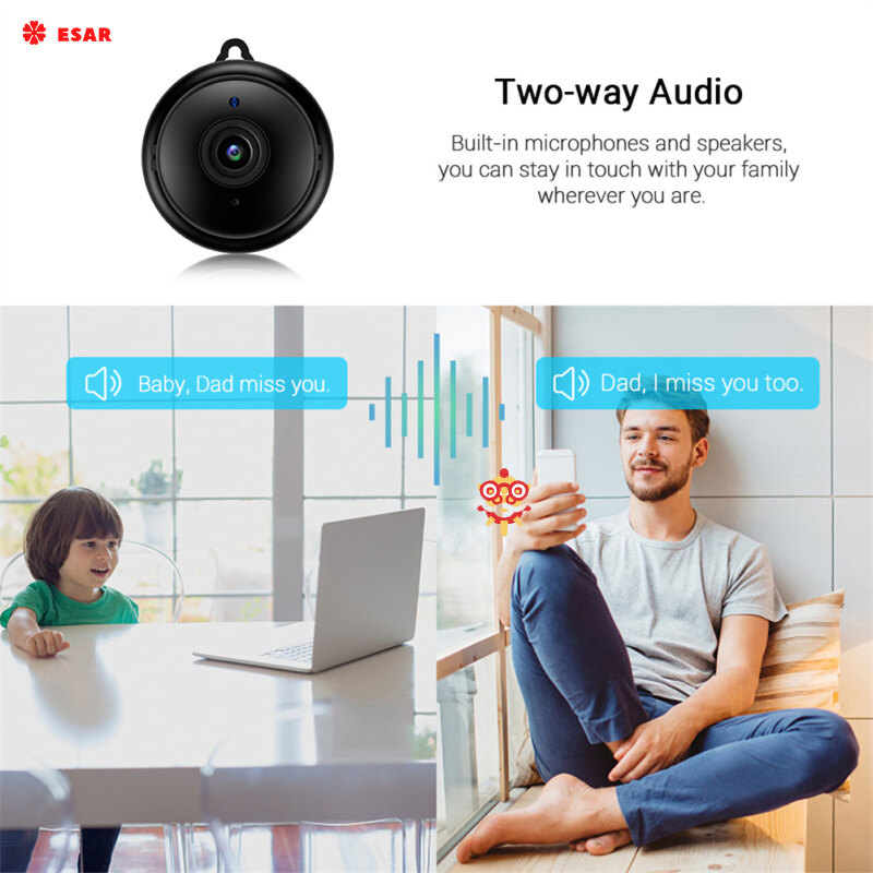 Mini Wifi Ip Camera Hd 1080p Wireless Indoor Camcorder Night Vision Two-way Audio Motion Detection Baby Monitor V380