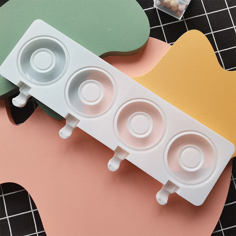 Houseeker 2022 New Doughnut Ice Cube Tray Silicone Ice Cream Mold Homemade 4 Cavity Popsicle Mould Lollipop Cake Candle Maker