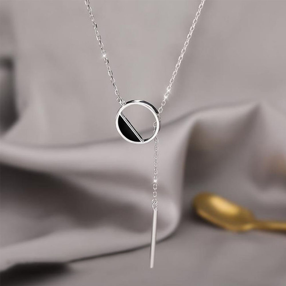 Gifts Girls Simple Silver Black Women Jewelry Temperament Tassel Pendant Clavicle Chain Sweater Chain Round Necklace