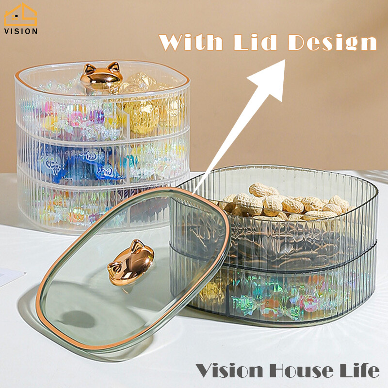Vision Hộp Đựng Đồ Ăn Nhẹ Trong Suốt Nhiều Tầng Kẹo Hạt Trái Cây Sấy Khô Có Nắp Đĩa Trái Cây Sấy Chia Ngăn Gia Dụng