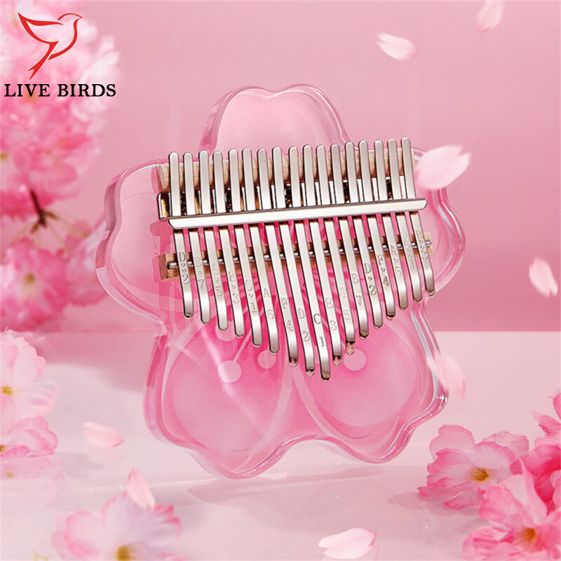 Cherry Blossoms Shape Kalimba Thumb Piano 17/ 21-Tone Acrylic Finger Piano Keyboard Instrument Christmas Gifts