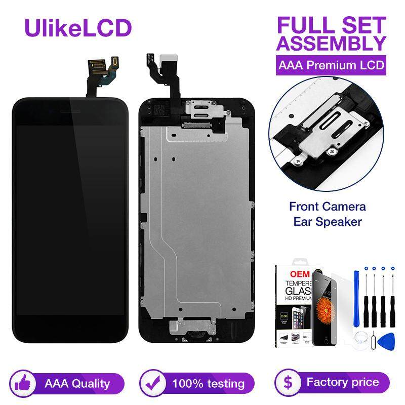 Paket Lengkap Layar untuk iPhone 6 LCD Layar Pengganti Layar Apple I PHONE 6G Rumah Lengkap Tombol Kamera Depan Speaker + kaca Antigores + Perbaikan Alat (A1549, a1586, A1589)