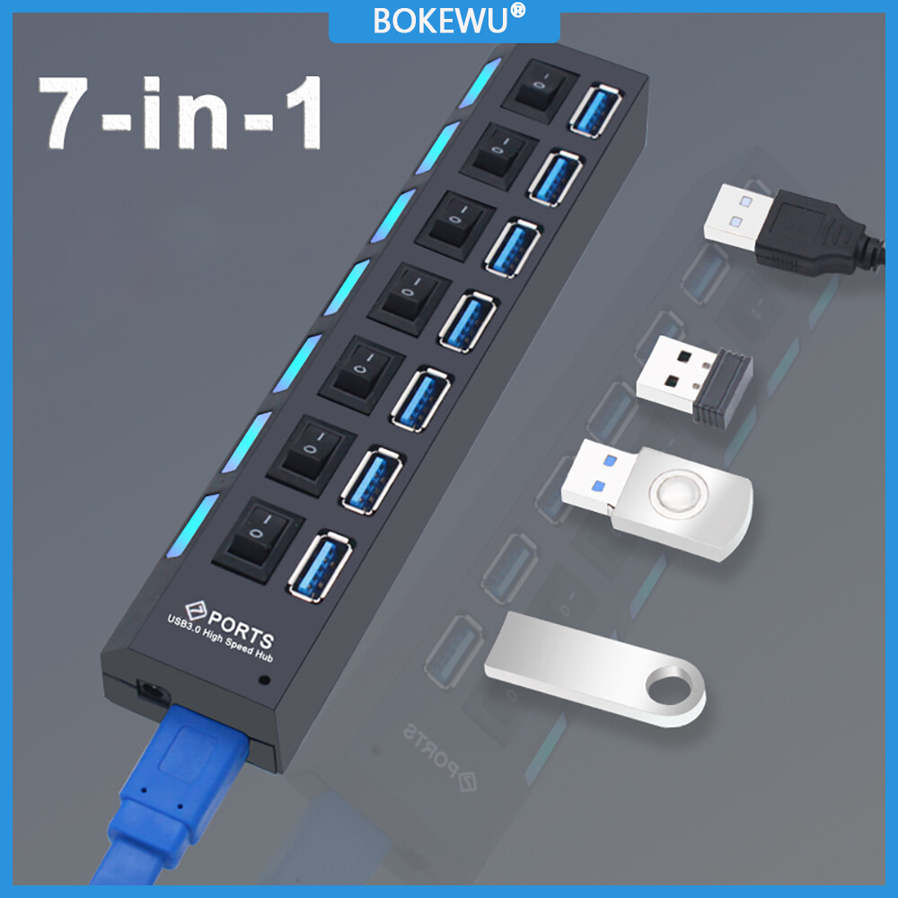 BOKEWU USB 2.0 HUB Multi USB HUB Splitter 4/7 Ports Multiple Expander USB Adapter with Switch for PC Laptop