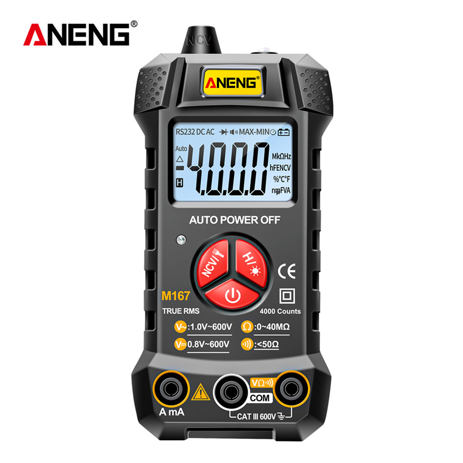 ANENG Đồng Hồ Vạn Năng Kỹ Thuật Số Thông Minh M167 Vôn Kế Tự Động Nhận Diện 4000 Đếm Ampe Kế Bút Kiểm Tra Điện Có Đèn Nền Màn Hình LCD Đèn Pin Điện Áp AC DC/Điện Trở Dòng Điện Kiểm Tra Dây Trực Tiếp