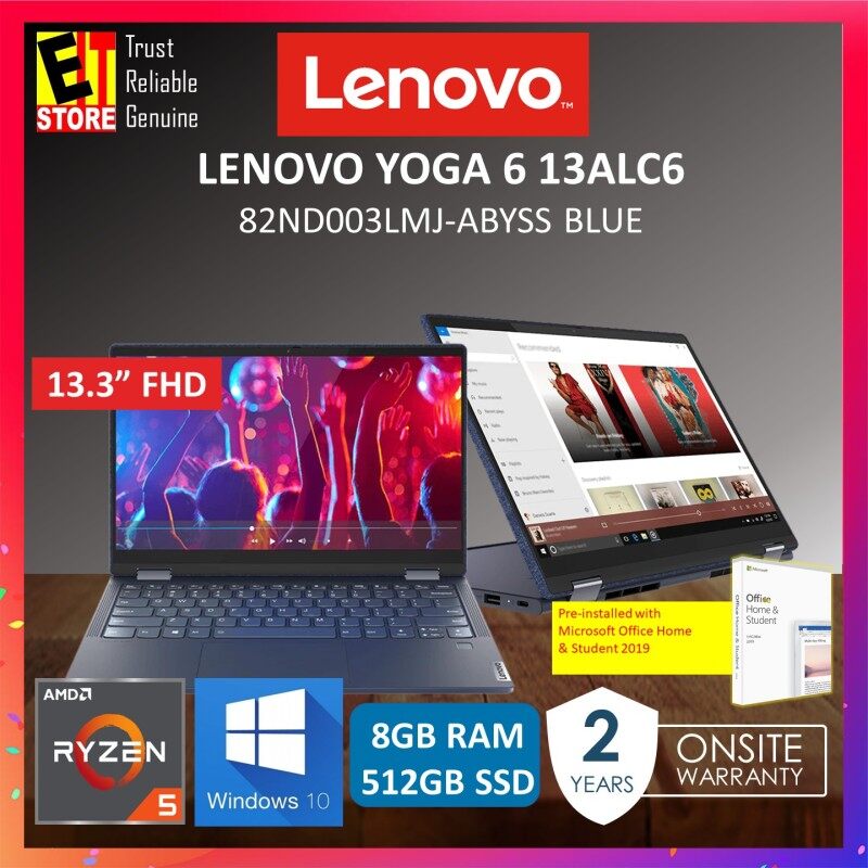 LENOVO YOGA 6 13ALC6 82ND003LMJ LAPTOP (R5-5500U/8GB/512GB SSD/13.3 FHD/W10/2YRS/ MS.OFFICE H&S/BAG) Malaysia