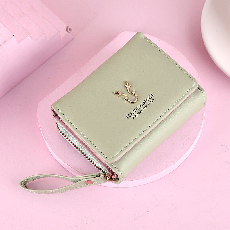 IELGY Ví Nữ Ngắn Da Pu Mini Khóa Kéo