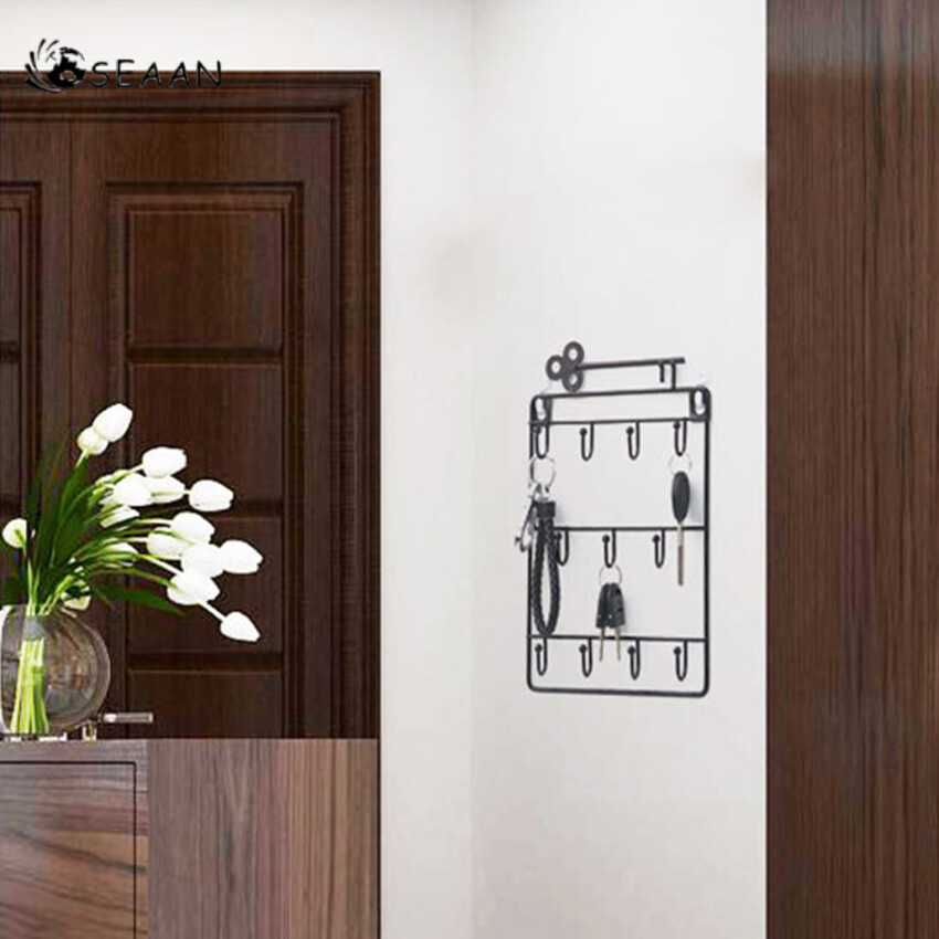 Modern Style Iron Wall Mounted 11 Hangers Hooks Key Holder Coat Hat Storage Rack Practical Cloth / Keys Hooks