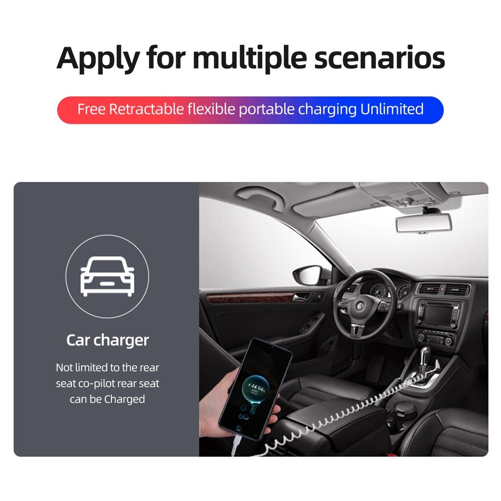 Fonken 66W 6A Car Spring Type C Data Cable for Huawei Mate 40 Pro Super Fast Charging Type-C Charge Cable For Phone
