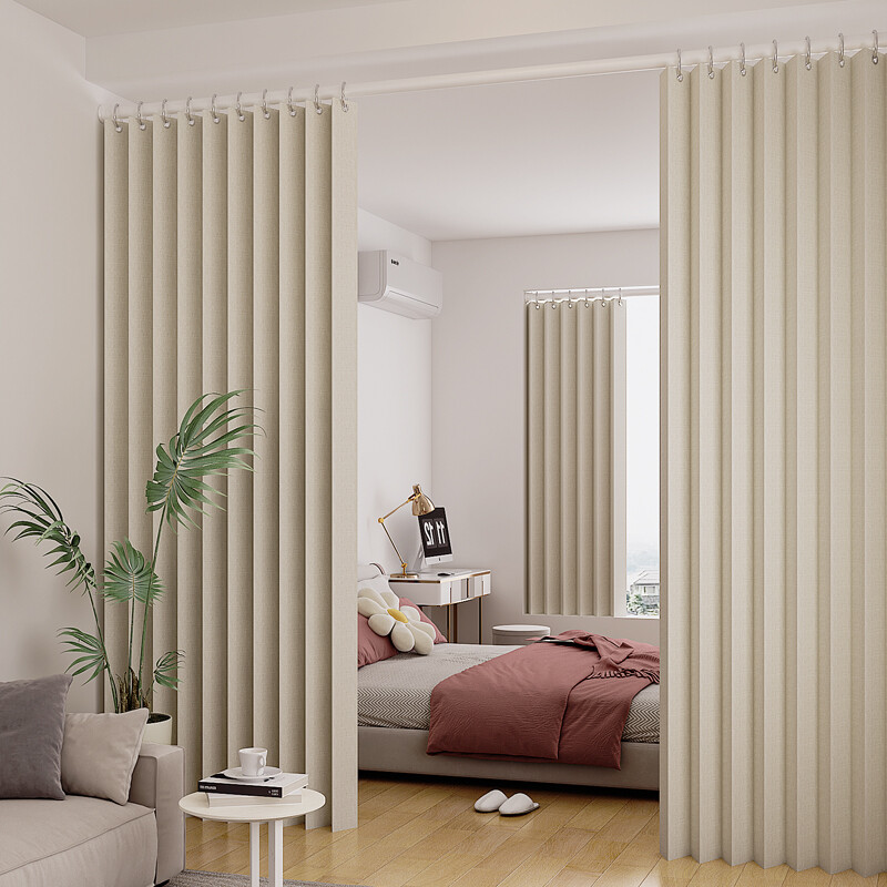 Room Partition Divider Curtains, Pleated Folding Door Curtain for Doorways, Sliding Langsir Pintu Doors Curtain for Closet and Room Divider Penghadang Ruang