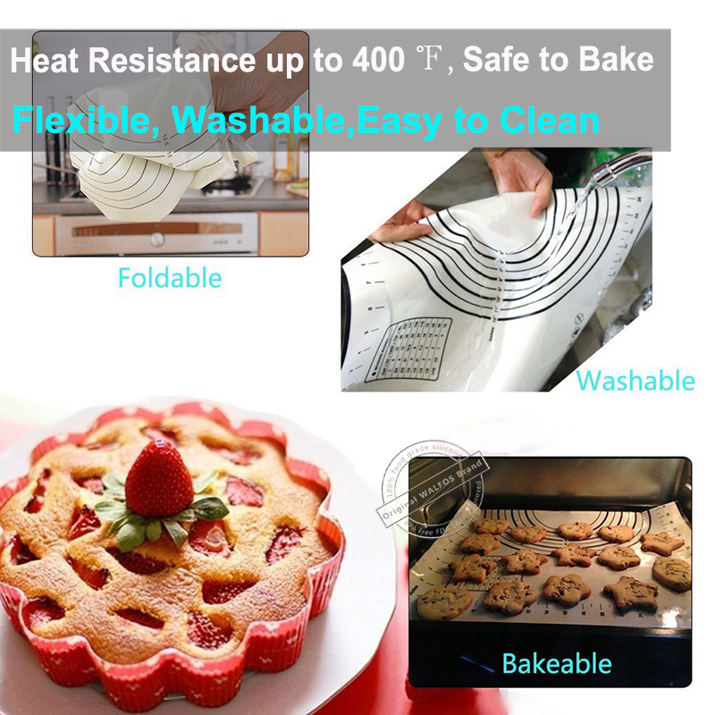 WALFOS Silicone có thể tái sử dụng không dính bánh nướng Rolling Mat Pad Sheet với đo lường