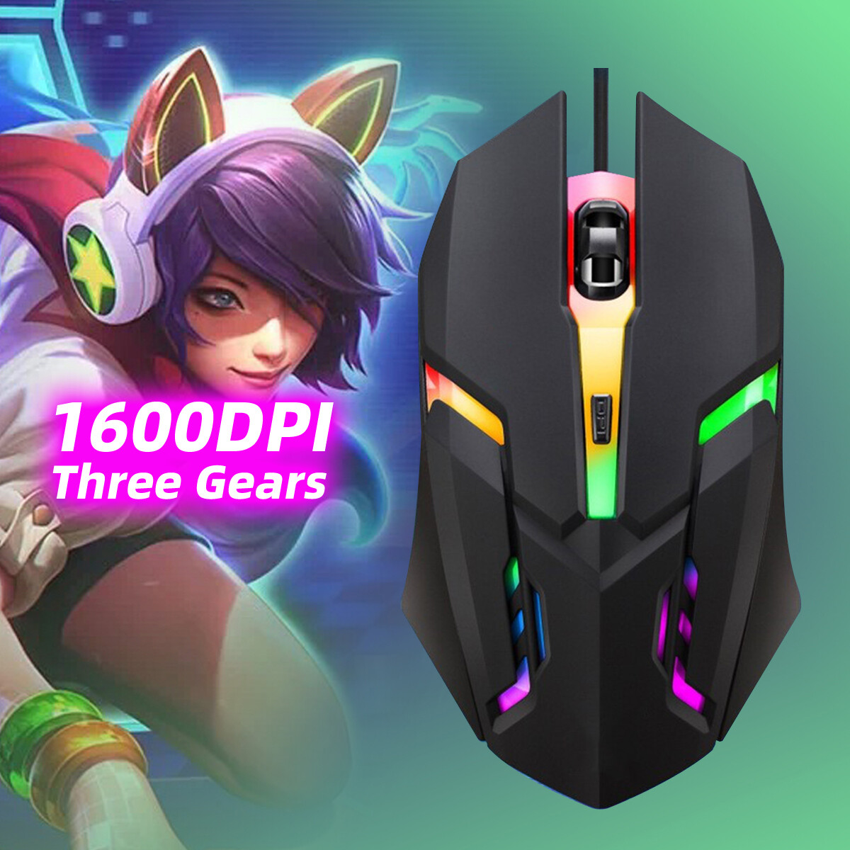 Fonken Backlight USB Wired Gaming Mouse 1600 DPI Optical 3 Buttons Game Mice Mouse For PC Laptop Computer 1.2M Cable USB Game Wired Luminous Mouse
