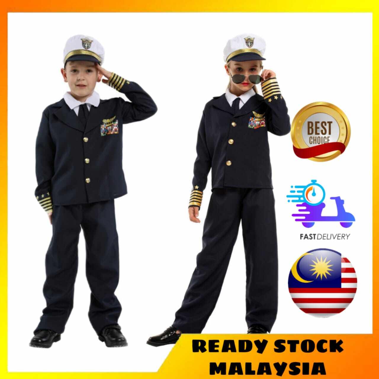 Costume Kids Pilot Uniform Occupation Pretend Play Halloween Cosplay ...