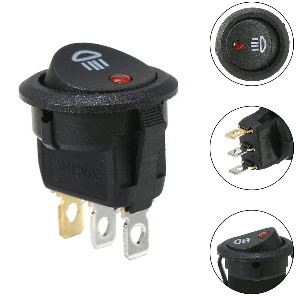 Switch on off round rocker switch 12v red led 23mm abs plastic black red