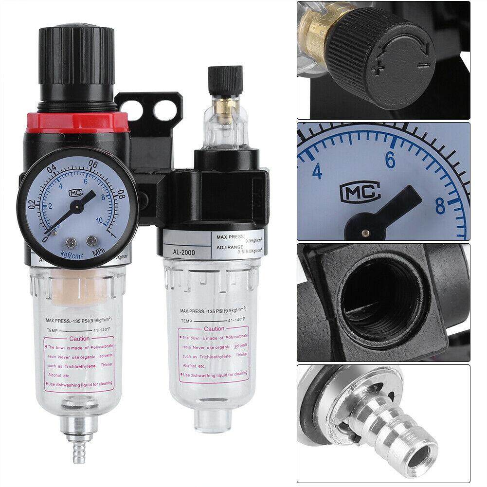 1/4 in Air Line Filter/ Regulator with Gauge Moister Water and Debris Remover 