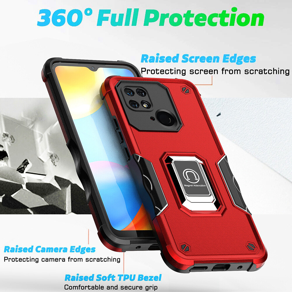 KEYSION Shockproof Armor Case for Redmi 10C 10A Ring Stand Phone Back Cover for Xiaomi Redmi Note 9 Pro 9S