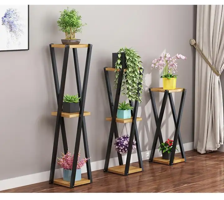 Plant Stand Floor To Ceiling Iron Flower Rack Multi Layer Indoor