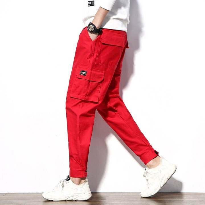 red mens cargo pants