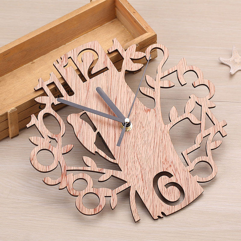 【Miss Lan】Round Modern Wood Tree Wall Clock for Home Living Room Bedroom Office Decor
