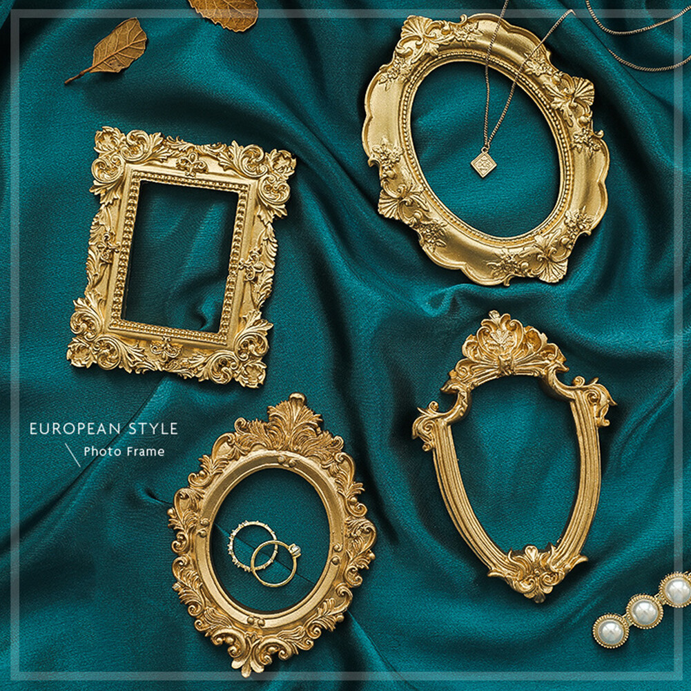 Golden Vintage Photo Frame Photography Props Manicure Necklace Earrings Shoot Background Decorations