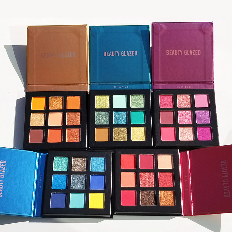 WOOLOVE 9 Color Shiny Beauty Glazed Makeup Eyeshadow Palette Makeup Brushes Shimmer Pigmented Eye Shadow Palette Make Up Palette
