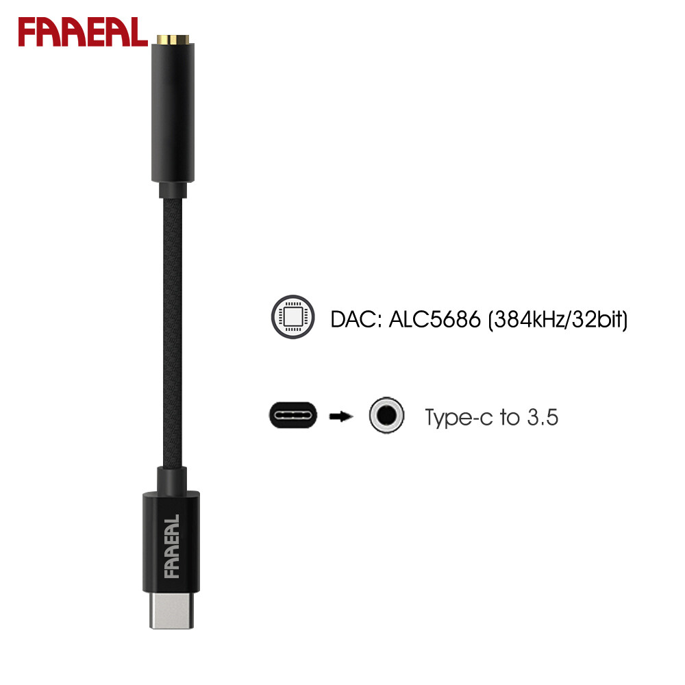 Faaeal Type-C To 3.5mm Audio Adapter USB DAC AMP Adapters 16-32ohm 3.5mm Output Headphone Amplifier With Alloy Protective Cover 6N OCC Silver-plated Wire Decoding Headphone Converter Decoder For Android Phone PC Win10